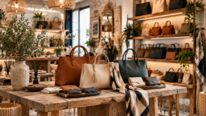 Vitrine d’une boutique de sacs et accessoires élégante