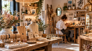 Artisane créant des bijoux dans son atelier-boutique